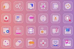 Social network web glassmorphic icons set vector