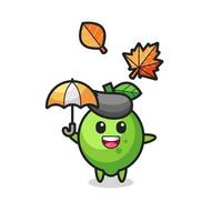 cartoon of the cute lime holding an umbrella in autumn vector