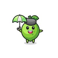 cute lime illustration holding an umbrella vector