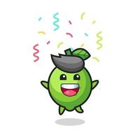 mascota de limón feliz saltando de felicitación con confeti de colores vector