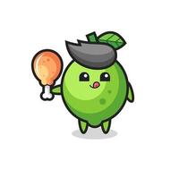 lime cute mascot is eating a fried chicken vector