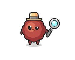 the mascot of cute meatball as a detective vector