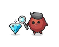 meatball mascot is checking the authenticity of a diamond vector