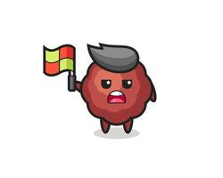 meatball character as line judge putting the flag up vector