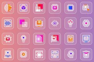 Artificial intelligence web glassmorphic icons set vector