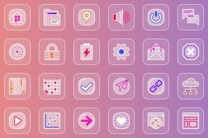 User interface web glassmorphic icons set vector