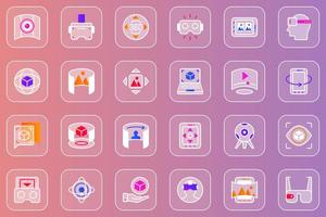 Virtual reality web glassmorphic icons set vector