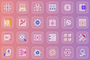 Bitcoin mining web glassmorphic icons set vector