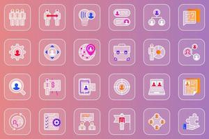 Teamwork web glassmorphic icons set vector