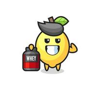 the muscular lemon character is holding a protein supplement vector