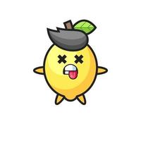 character of the cute lemon with dead pose vector