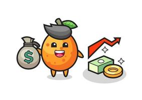 kumquat illustration cartoon holding money sack vector