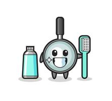 mascota, ilustración, de, lupa, con, un, cepillo de dientes vector