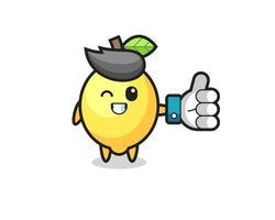 cute lemon with social media thumbs up symbol vector