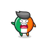 cute ireland flag badge cartoon in a very angry pose vector
