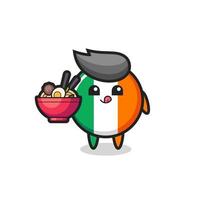 lindo personaje de la insignia de la bandera de irlanda comiendo fideos vector