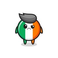 La mascota de la insignia de la bandera de Irlanda con cara escéptica. vector