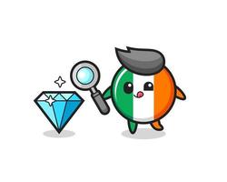 ireland flag badge mascot is checking the authenticity of a diamond vector