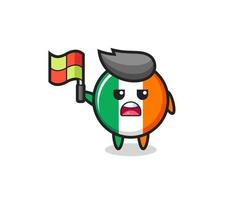 ireland flag badge character as line judge putting the flag up vector