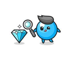 bubble gum mascot is checking the authenticity of a diamond vector