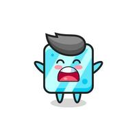 cute ice cube mascot with a yawn expression vector