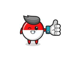 cute indonesia flag badge with social media thumbs up symbol vector