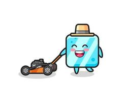 illustration of the ice cube character using lawn mower vector