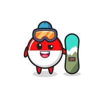 Illustration of indonesia flag badge character with snowboarding style vector