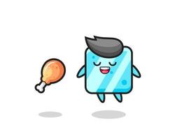 cute ice cube floating and tempted because of fried chicken vector