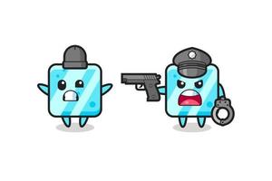 Ilustración de ladrón de cubitos de hielo con pose de manos arriba capturado por la policía vector