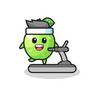 green apple cartoon character walking on the treadmill vector