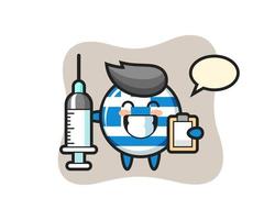 Ilustración de mascota de la insignia de la bandera de Grecia como médico vector