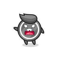 cute hockey puck cartoon in a very angry pose vector