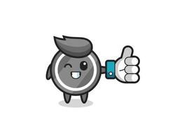 cute hockey puck with social media thumbs up symbol vector