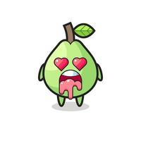 the falling in love expression of a cute guava with heart shaped eyes vector