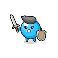 cute bubble gum soldier fighting with sword and shield vector