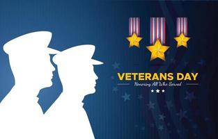 día de los veteranos con dos insignias de soldados y estrellas. vector