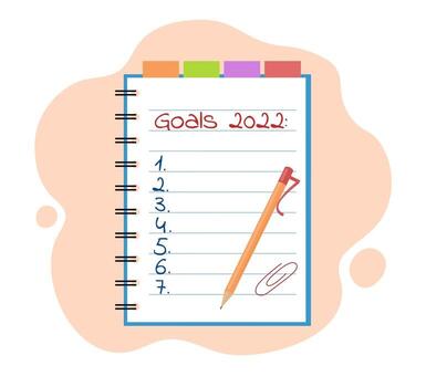 Goals for 2022 written on notepad isolated. Target list template vector