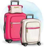 set de equipaje de acuarela carrito rosa vector
