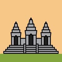 outline simplicity drawing of angkor wat landmark vector