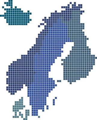 Square shape Nordic counties map on white background.