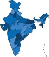 Mapa de India de contorno azul sobre fondo blanco. ilustración vectorial. vector