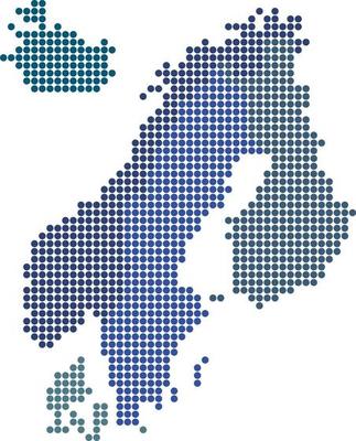 Circle shape Nordic counties map on white background.