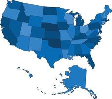 Blue outline USA map on white background. Vector illustration.