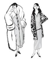 Retro fashion dress woman set 1920s 1930s style Stylish lady clothe vector
