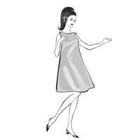 moda casual vestido mujer 1960 verano moda niña silueta vector