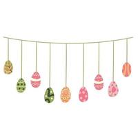 Easter garland with hanging colorful eggs decorated with patterns vector