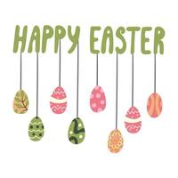 Happy Easter card with hanging colorful eggs vector