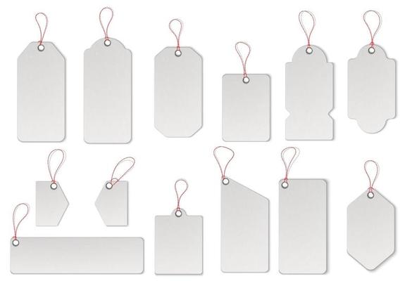Realistic textured sell tags with ropes. Vector.