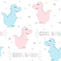 Cute dinosaurs lettering cool baby seamless pattern vector